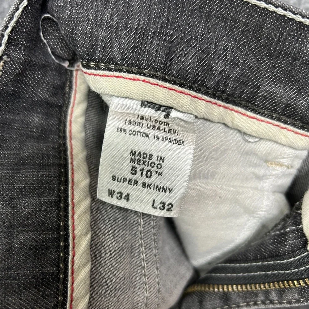 Levi's 510 Super Skinny Jeans Men's Gray Denim Stretch Classic‎ Zip Fly - 32X28